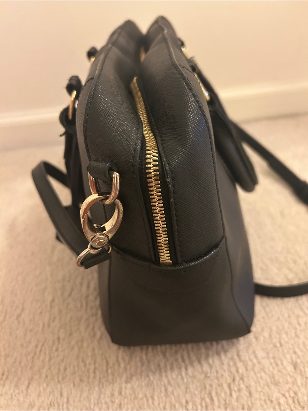 henri bendel Black Satchel with Gold Accent Logo Charm - Picture 4 of 11